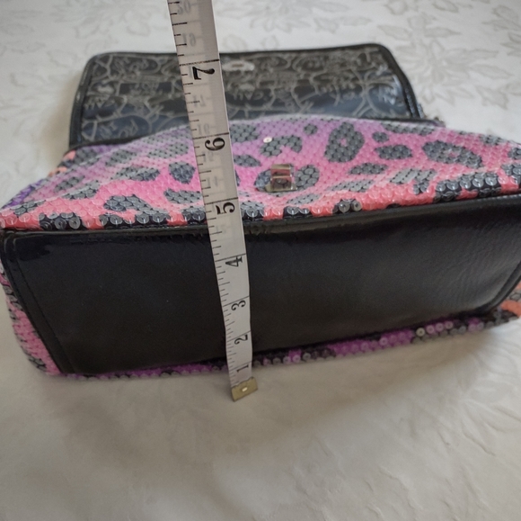 Betsey Johnson sequins bag chain strap Leopard Pink Black